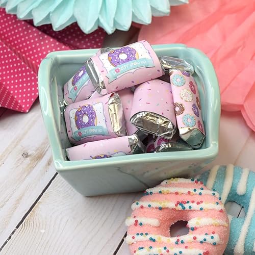 Miniatura 7 de AmandaCreation - Mini calcomanías de barra de caramelo de chocolate con temática de Donut Grow Up para niñas, 45 etiquetas envolventes de 1.4 x 2.6