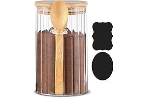 Prestige 25 Oz Large Airtight Glass Jar with Bamboo Spoons and Lids