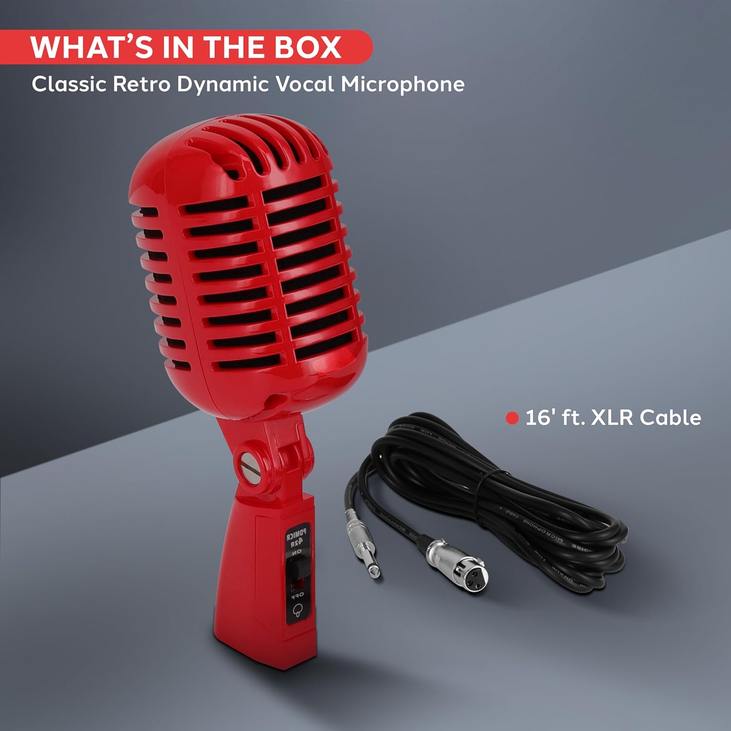 Pyle Classic Retro Dynamic Vocal Microphone - Old Vintage Style Unidirectional Cardioid Mic with XLR Cable - Universal Stand Compatible - Live Performance, In-Studio Recording - Pro PDMICR42R (Red) - Image 7