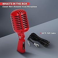 Vista 7 de Micrófono clásico retro Pyle PDMICR42R con cable de 16 pies, color rojo., Rojo