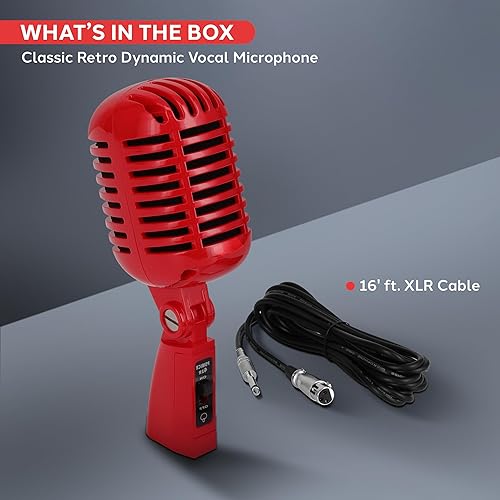 Miniatura 7 de Micrófono clásico retro Pyle PDMICR42R con cable de 16 pies, color rojo., Rojo