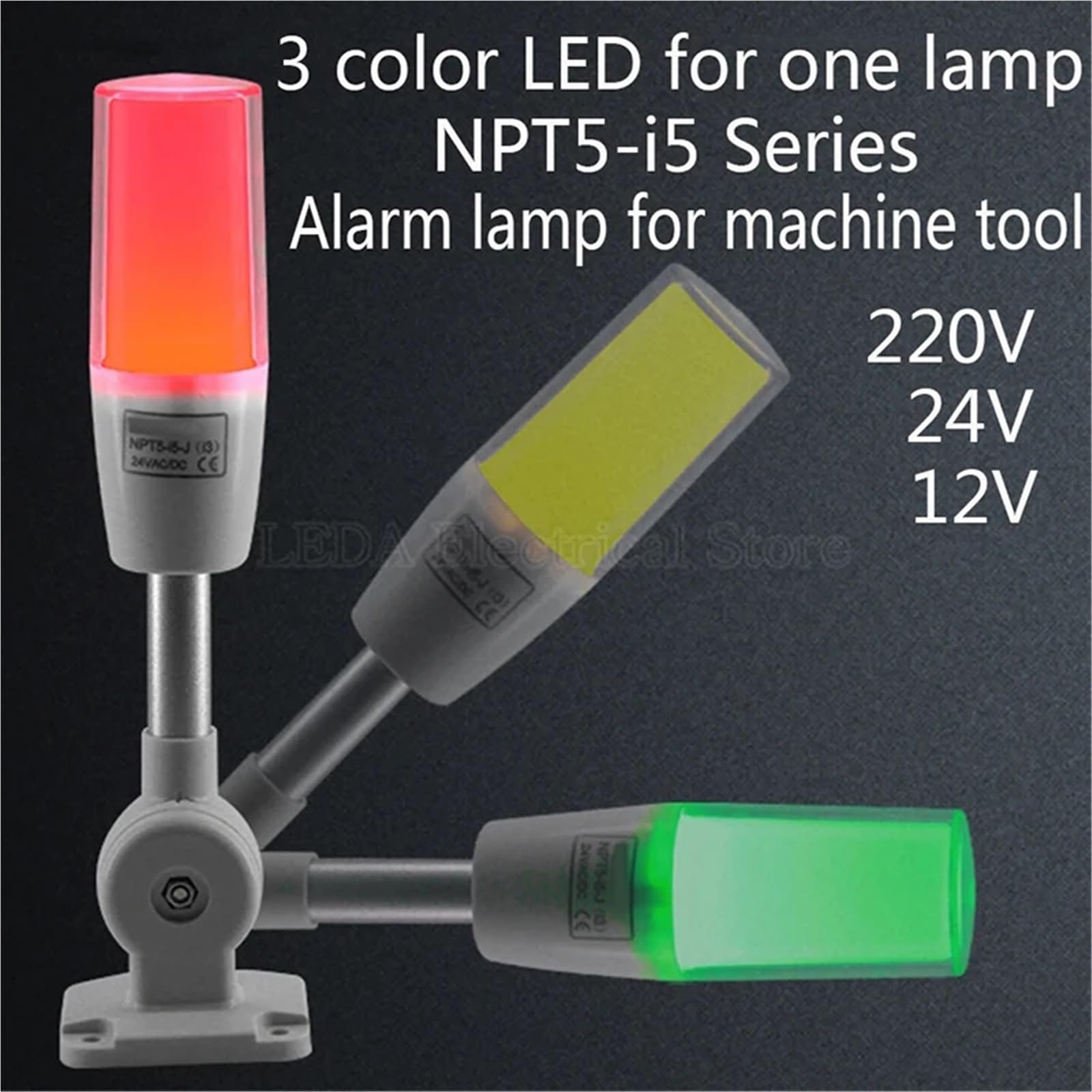 1 szt. LED jednowarstwowa 3-kolorowa lampa NPT5-i5 lampa alarmowa składana 24 sygnały lampka kontrolna sprzętu obrabiarek światło ostrzegawcze (AL121808F-04a/RG+dwa światła)