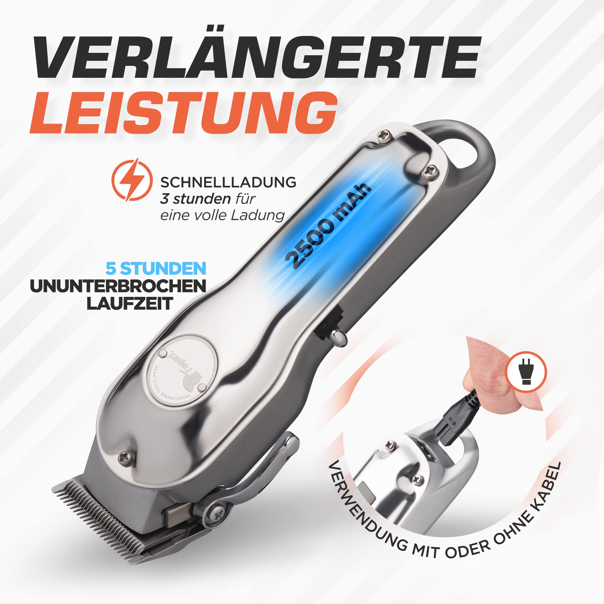Fagaci Haarschneidemaschine Profi Herren, Edelstahl 440C Friseur Set | Kabellose Haarschneidemaschine, Edelstahl 440C, starker Motor, 5 Std. Akkulaufzeit, 8 Aufsätze, Öl, Bürste und USB-Kabel
