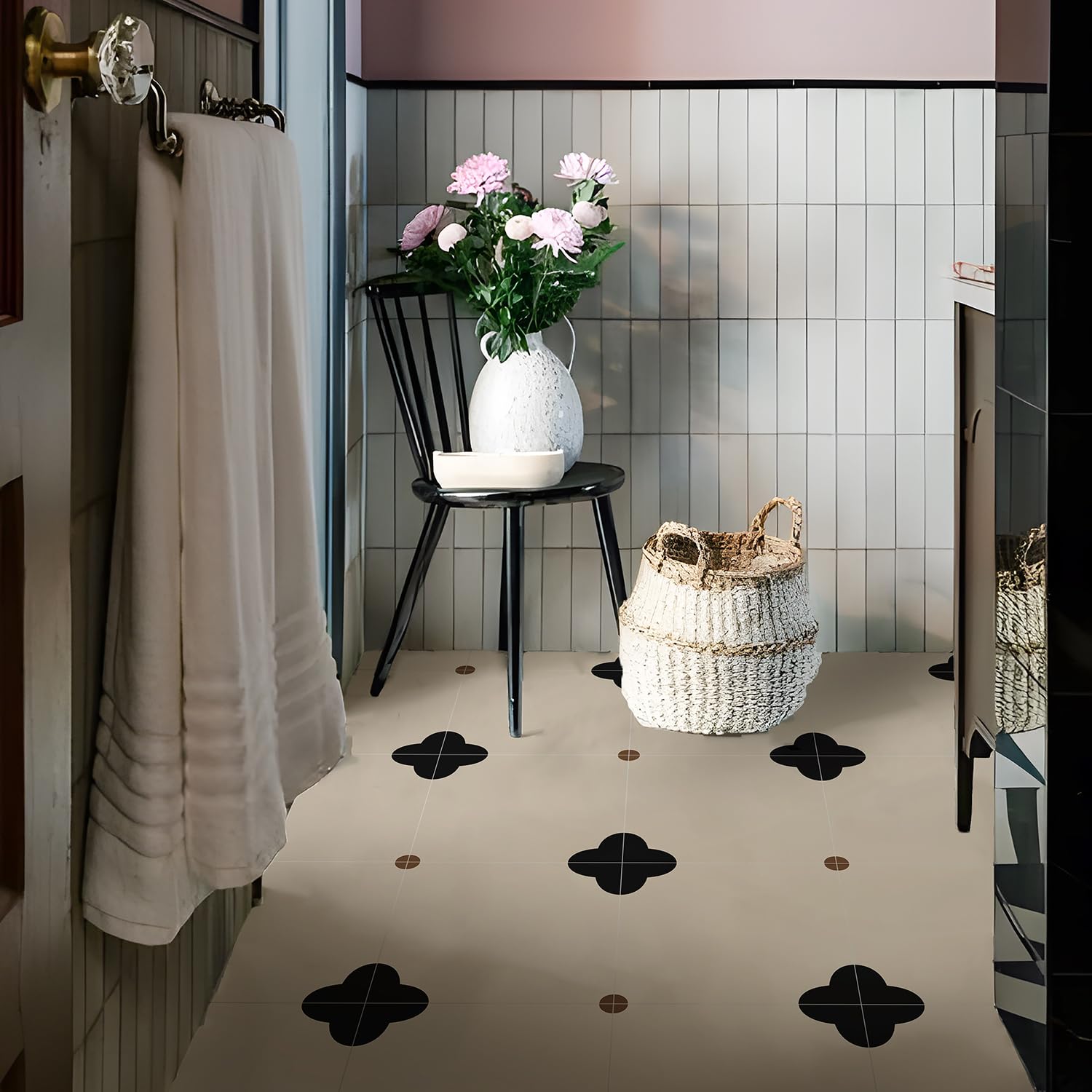 Alwayspon Piastrelle per pavimenti in vinile Peel and Stick, 30,5 x 30,5 cm, 12 pezzi, autoadesive, per bagno, sala da pranzo, camera da letto, decorazione per la casa, fai da te, bianco latte e croce
