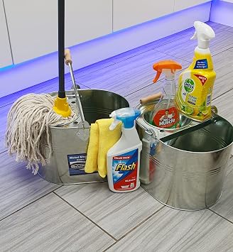Industrial Galvanized Steel Metal Mop Bucket 13L litres Large Galvanised Reinforced Heavy Duty Thick Metal Steel Mop Bucket for Home Office General Cleaning