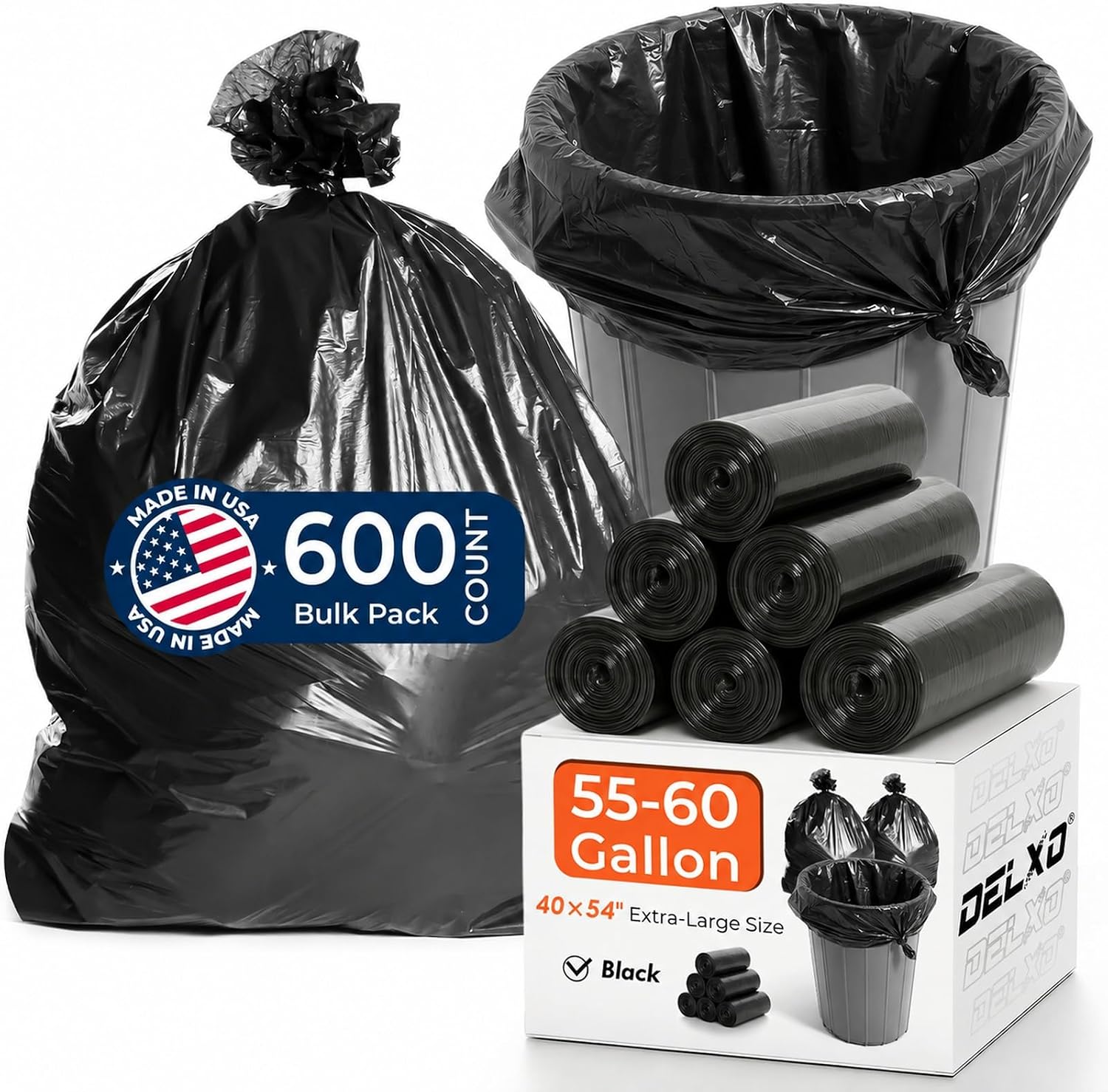  55-60 Gallon Trash Bags, 150 Count, 40×54'' Large Black Garbage Bags thumbnail