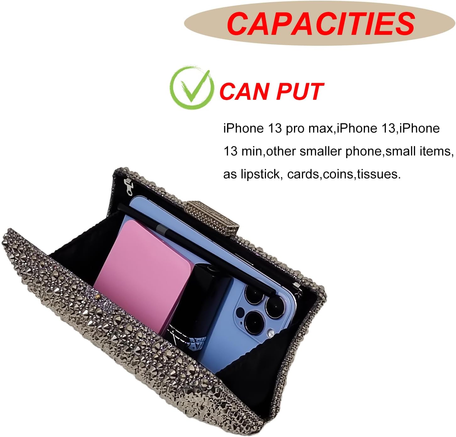 HUANG ZHUANG Sparkly Elegant Crystal Clutch Solid Rhinestone Handbags For Women Party Purse Bridal Prom Bag | Sparkly, Elegant, Crystal, Solid, Rhinestone, Party - Image 5