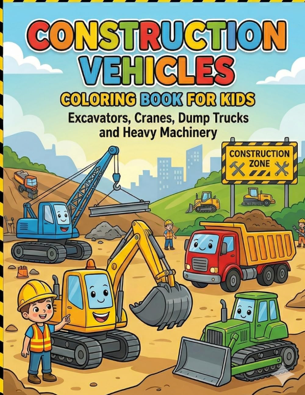 Construction Vehicles Coloring Book for Kids: Excavators, Cranes, Dump Trucks and Heavy Machinery