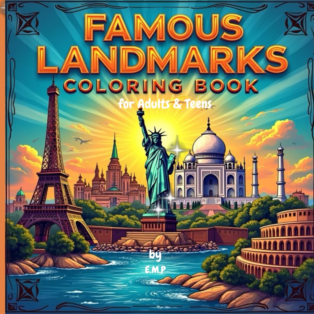 Famous Landmarks Coloring Book for Adults & Teens: World Monuments, Iconic Buildings & Travel Wonders to Color