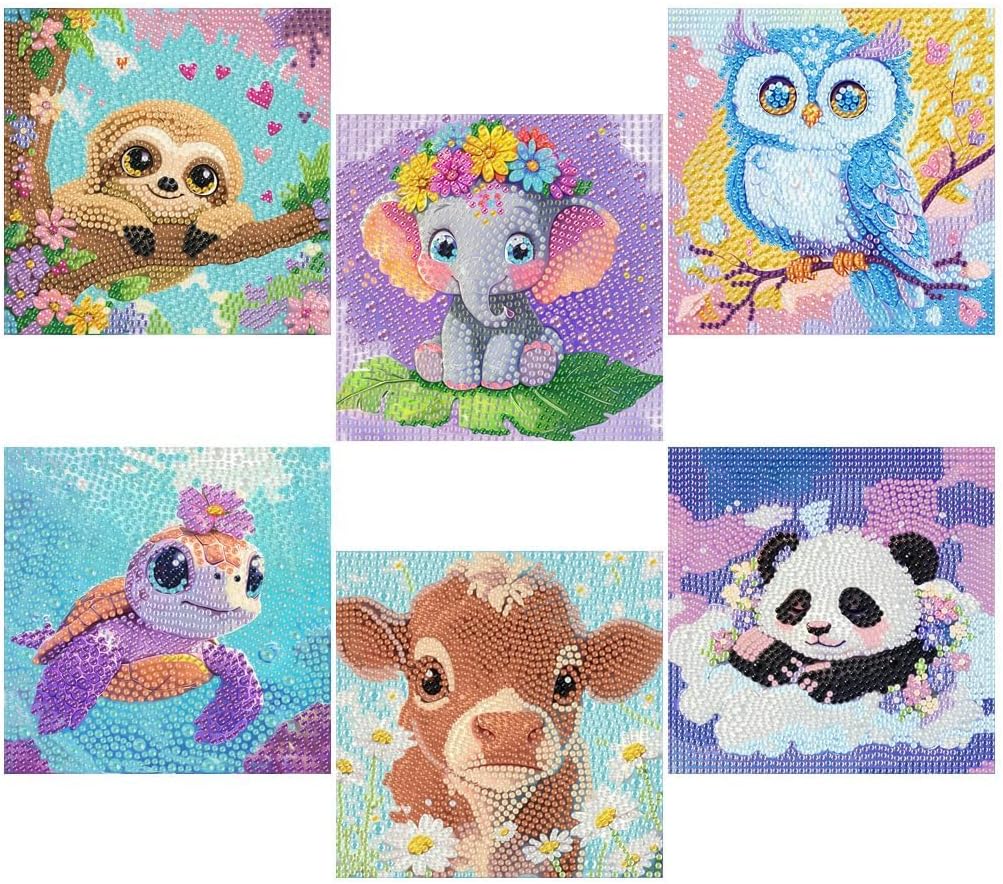 VividMeng 6 Pack Diamond Painting Kits for Kids Beginners,Full Drill Cute Animals Diamond Art Kits,Diamond Art Arts and Crafts for Kids Ages 4-8-12,Home Wall Decor 6x6 Inch