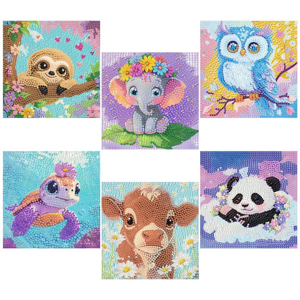 Photo 1 of ***missing jewels*** VividMeng 6 Pack 5D Diamond Painting Kits for Kids Beginners,Full Drill Cute Animals Diamond Art Kits,Diamond Art Arts and Crafts for Kids Ages 4-8-12,Home Wall Decor 6x6 Inch