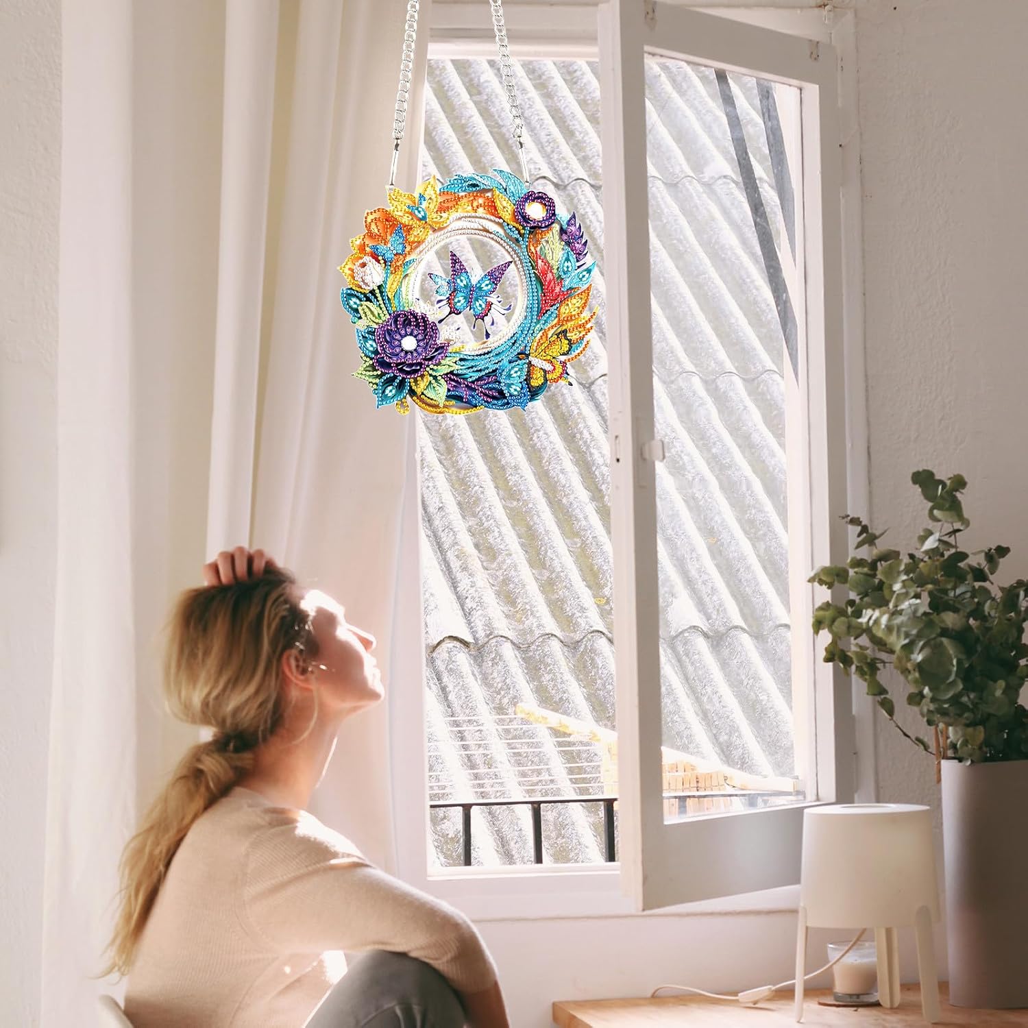 Flower Birdcage Design DIY Diamond Art Painting Wreath Kits Special Shaped Rhinestone Diamond Art Window Pendants Home Garden Wall Hanging Kits (Single Side Point Drill) (#11-Cat) (#17-4pc)