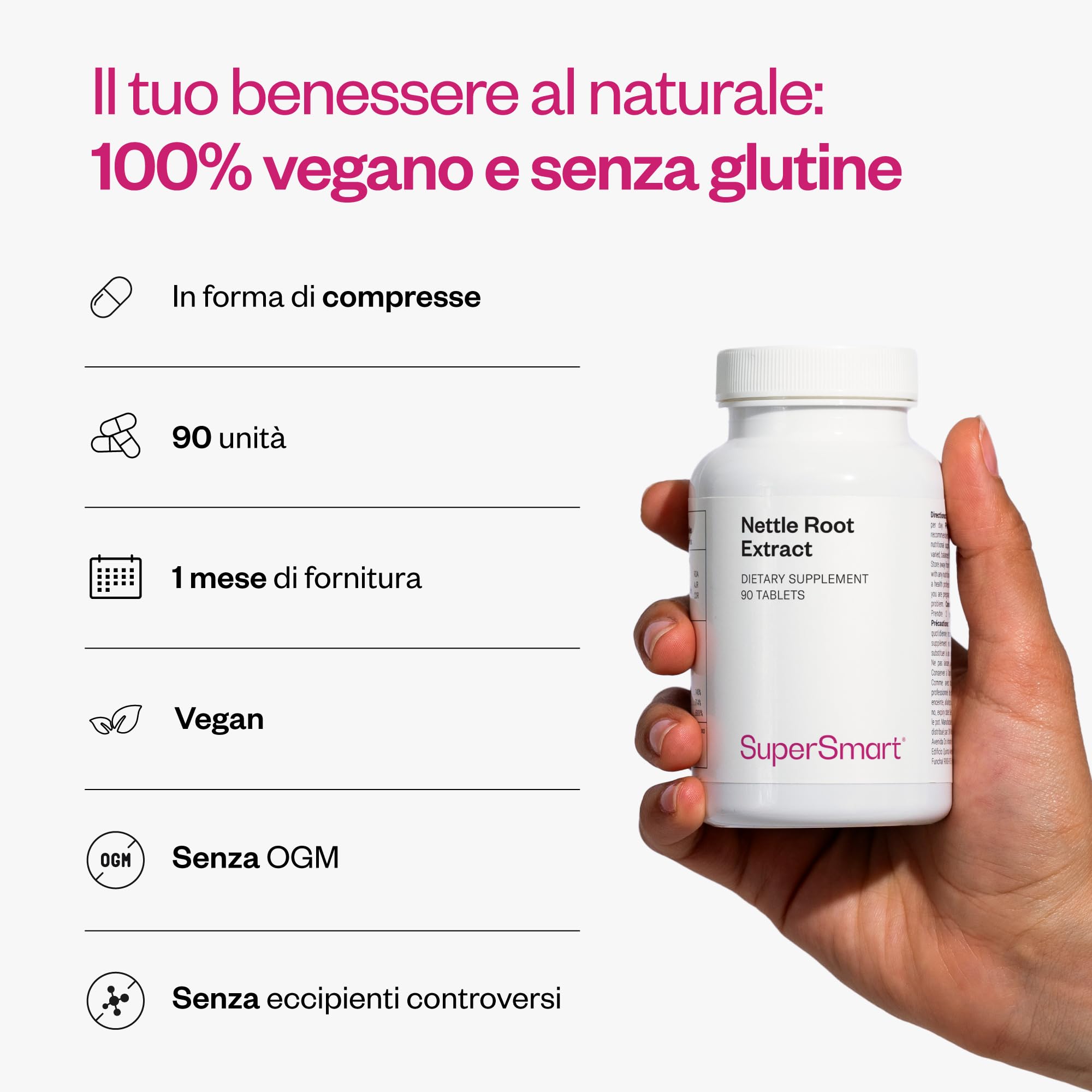 Nettle Root Extract - Estratto naturale di radice di ortica - Aiuta ad alleviare i sintomi dell'ipertrofia prostatica benigna (risvegli notturni, bisogno urgente di urinare, ecc.) - Supersmart