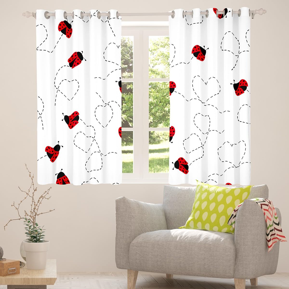 Tende oscuranti a righe con coccinelle per soggiorno 30% -50% tende oscuranti per e bambine graziose tendekawaii tendaggicon cartoni animati 1676 x 1828 cm (larghezza x lunghezza)