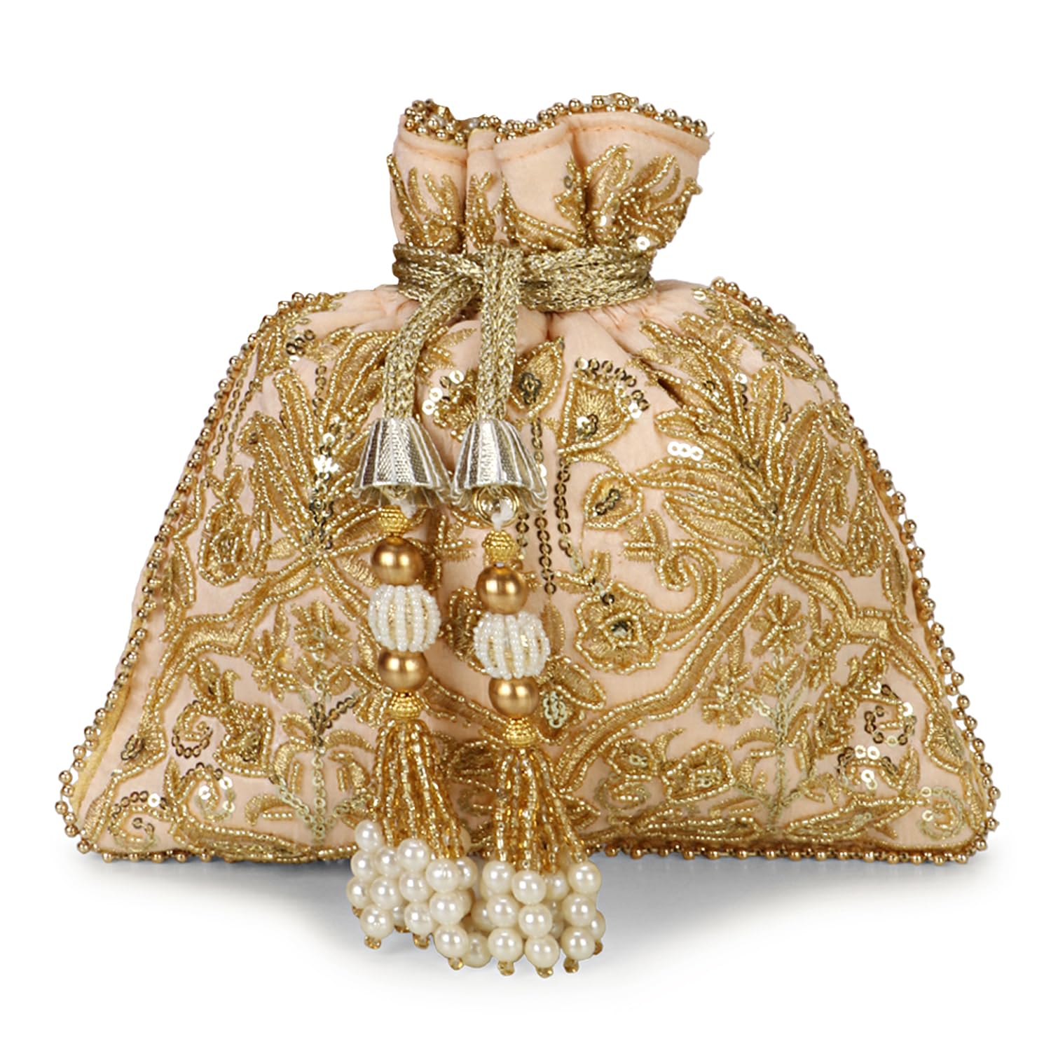 LONGING TO BUY Handcrafted Pearl and Bead Embellished Potli Bag, Potli Bag For Women
