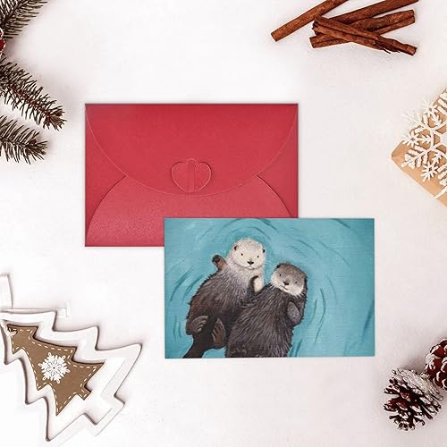 Miniatura 8 de Tarjetas de felicitación con sobres, nutrias tomadas de la mano, papel nacarado, tarjetas divertidas de cumpleaños, tarjetas de Navidad de 4 x 6