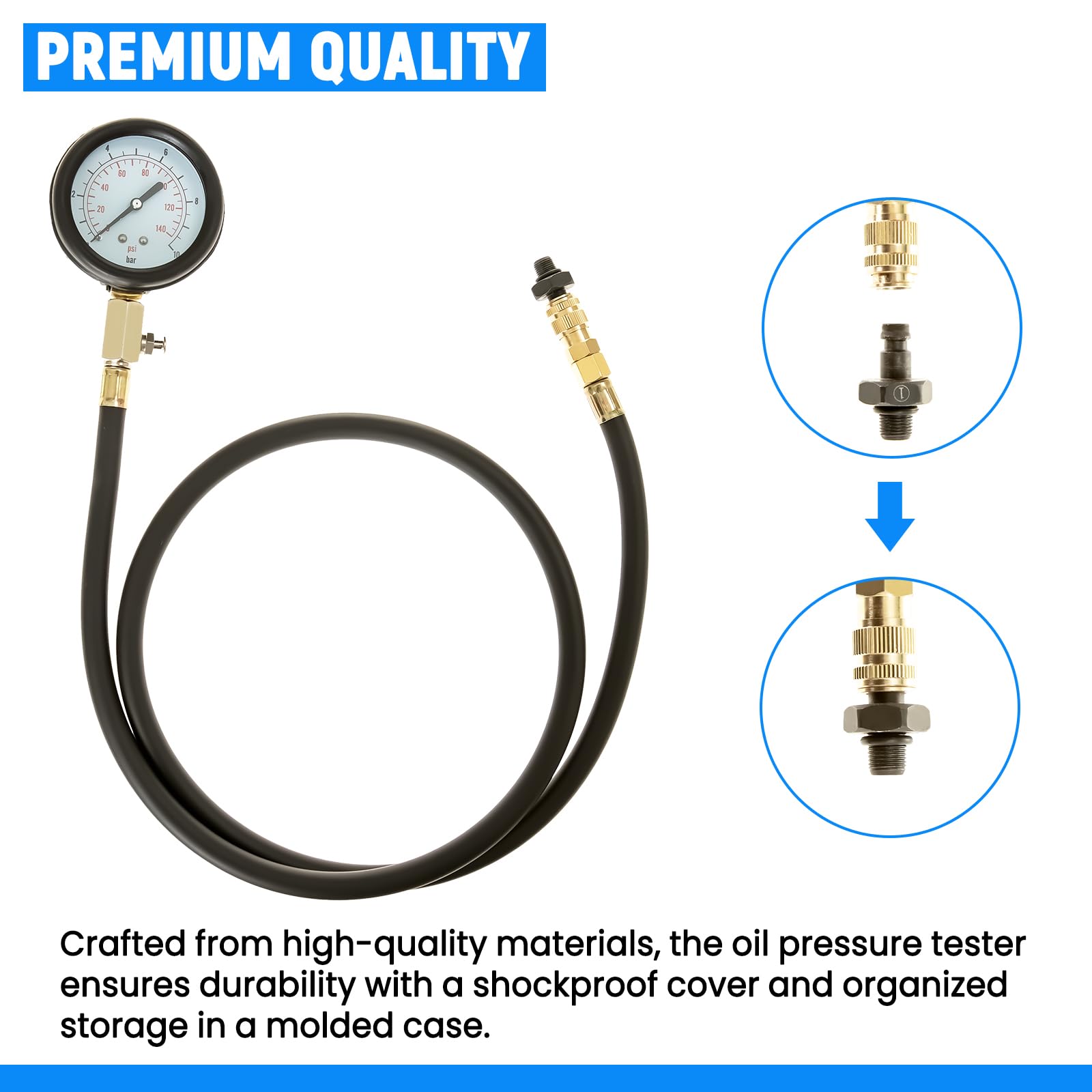 Comprobador de presión de Aceite 0-140 PSI Kit de Herramientas de comprobación de presión de Aceite con adaptadores para automóviles, Camiones, Tractores Kit de manómetro de presión de Aceite