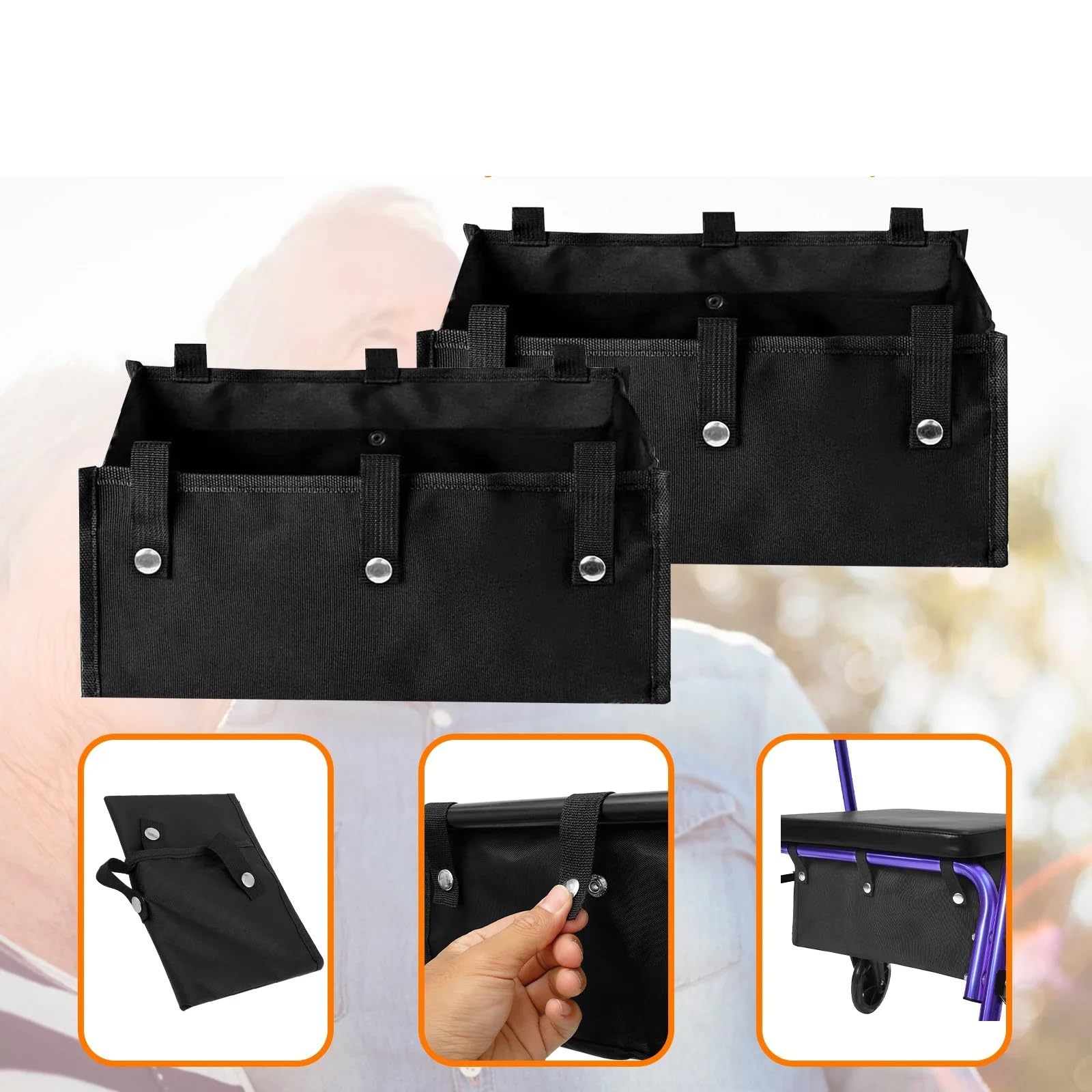 bolsa silla de ruedas 1/2 bolsa de almacenamiento tela Oxford | Cesta for andador de gran capacidad, bolsa con andador debajo del asiento for almacenamiento de silla de ruedas(2Pcs)