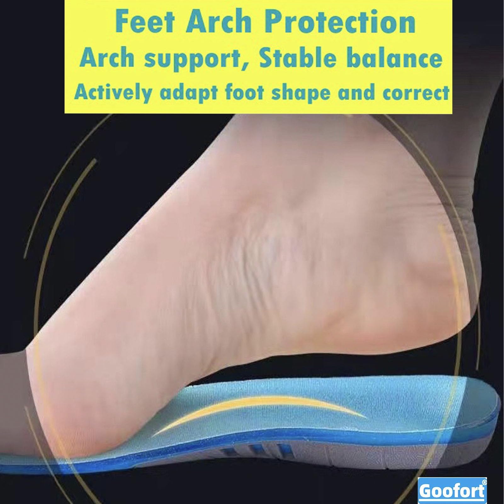 Goofort - 2 pares de plantillas de gel optimizadas para botas de trabajo antifatiga, plantillas de soporte de arco para fascitis plantar, resistentes, para hombres y mujeres, plantilla ortopédica para