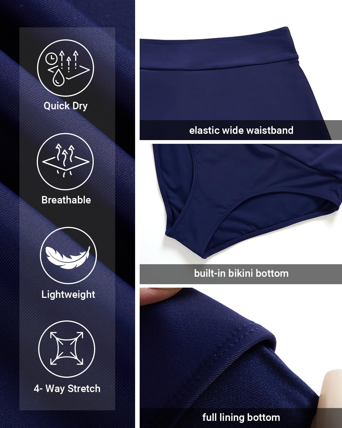 Mid Rise Swim Skirt - 2025 Bathing Suit Skirt with Built-in Bikini Bottom Waistband Skort Swimsuit Bottoms for Women - Image 4