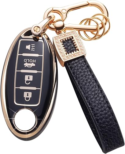 Funda para llavero Nissan con cordón de cuero, funda compatible con Nissan Altima Maxima Rogue Armada Sentra 370z Pathfinder Murano Smart Key
