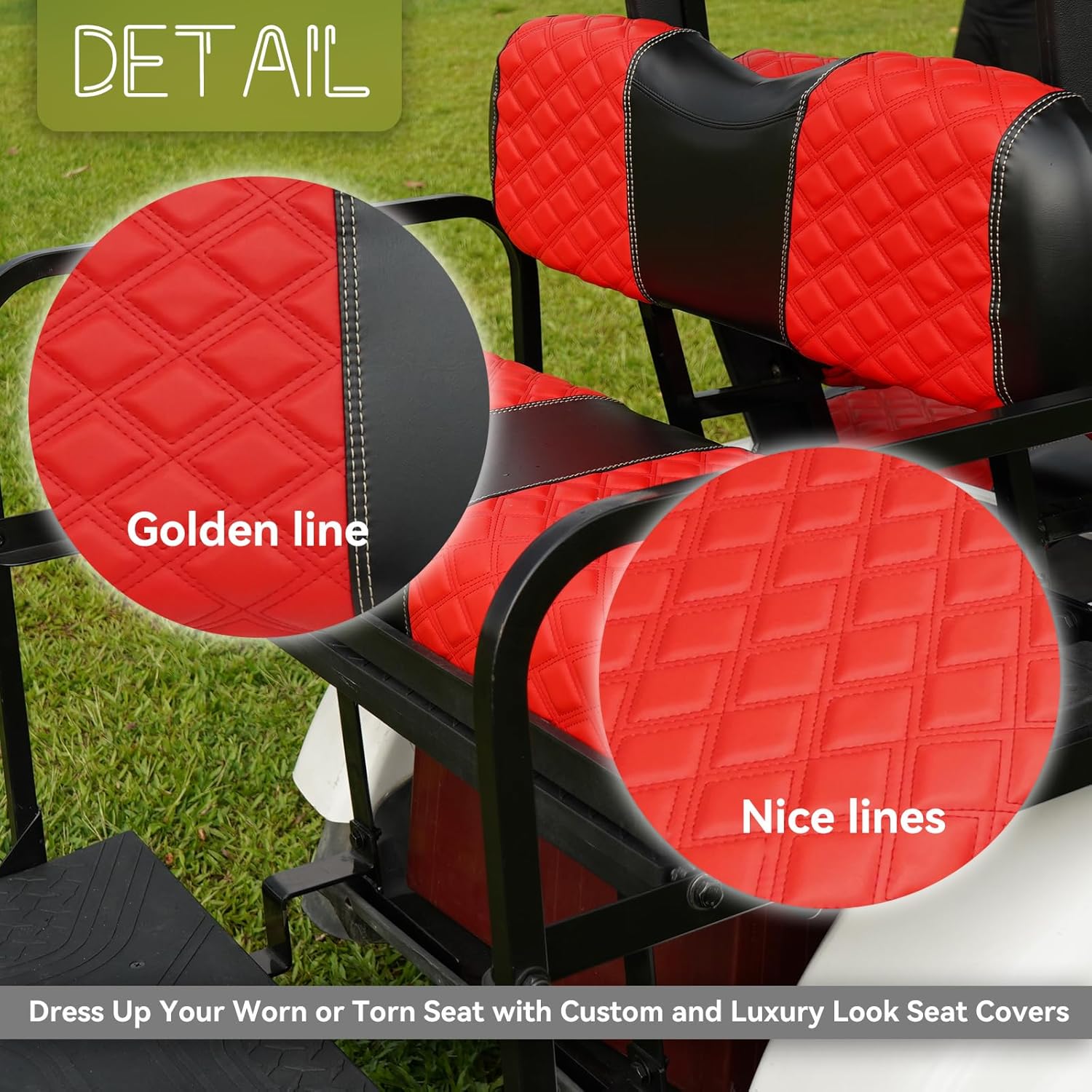 Golf Cart Front and Rear Seat Covers Waterproof and Sun Resistant Marine Grade Vinyl Leather Seat Cover Accessories for Yamaha Drive 2007-2016/Drive 2 2017+,Red(4PCS)