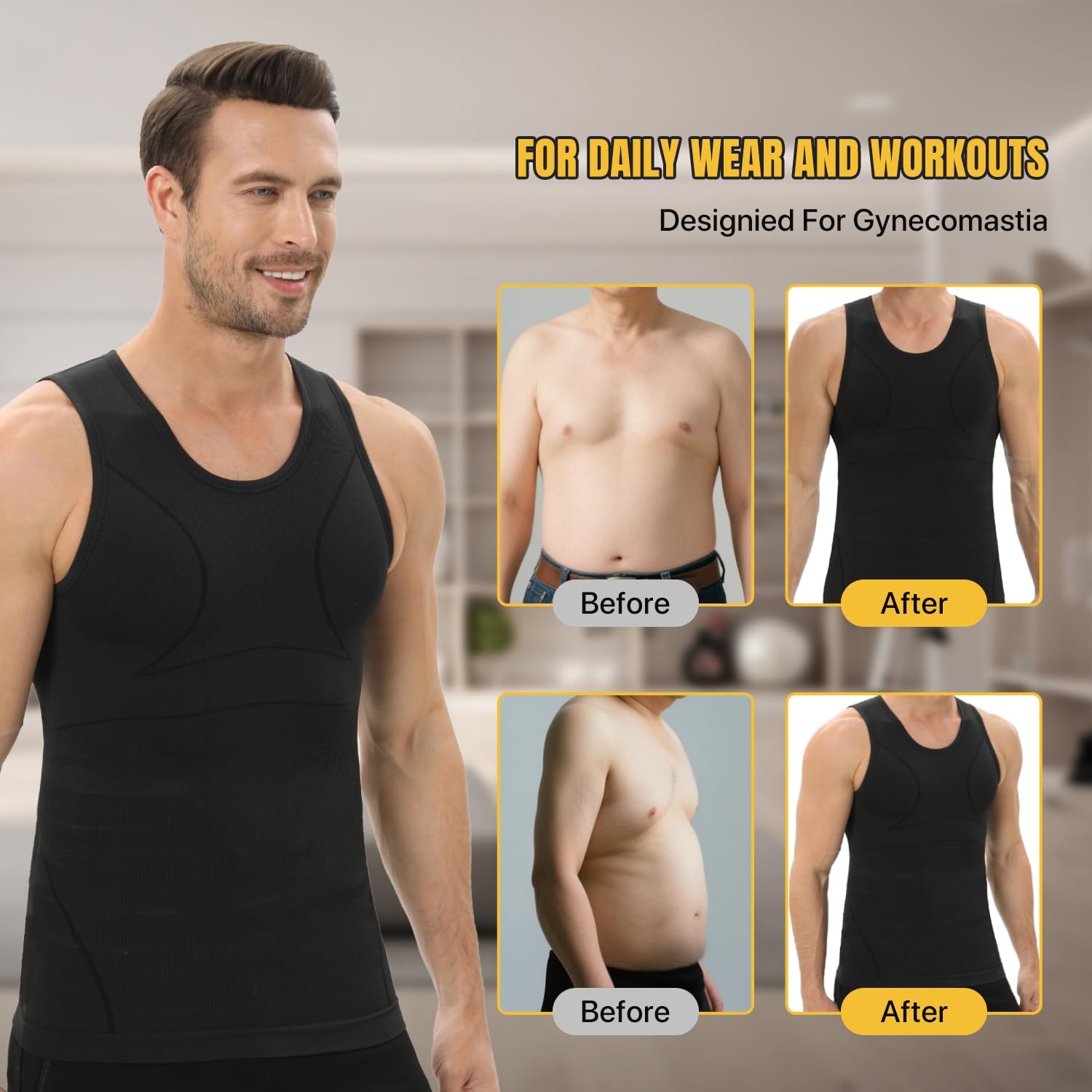 Compression Shirt Men, Slimming Tank Top, Gynecomastia Undershirts, Tummy Control Shapewear, Mens Body Shaper Vest - Image 5