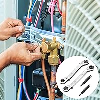 Vista 6 de HOZEON 4 herramientas de llave de servicio HVAC, llave curva de trinquete con adaptador de broca hexagonal, juego de llaves de servicio