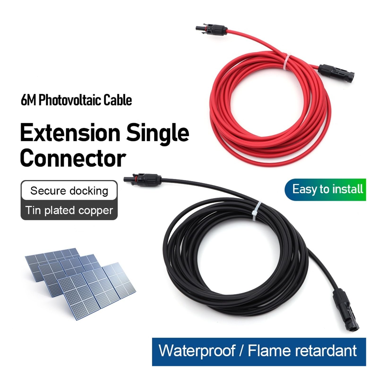 Kable solarne 1 para kabli solarnych o długości 6 m i 4 m, czerwone i czarne złącza słoneczne DC, 1000 V i 1500 V (4 mm 2 3 m)