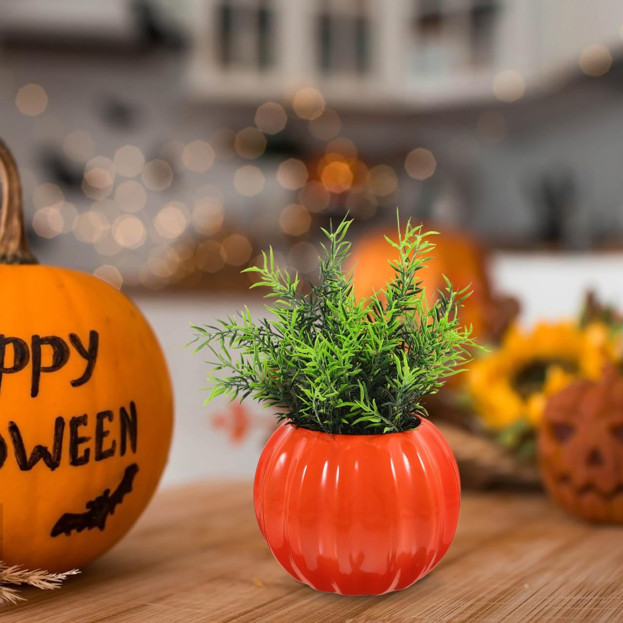 Yardwe Pumpkin Vase - Ceramic Pumpkin Shaped Flower Pot for Home Decor Thanksgiving and Halloween, Orange