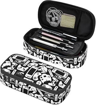 Video Game Gaming Black And White Pencil Case Big Capacity Storage Pencil Pouch Stationery Bags With Zipper Portable Pen Holder Box Organizer For Boys Kids Student College School Office Supplies