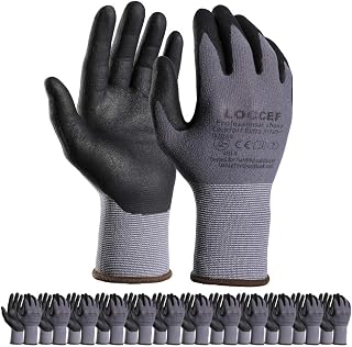 LOCCEF MicroFoam Nitrile Coated Safety Work Gloves - 12 Pairs, Breathable Seamless Knit Nylon for Superior Grip & Comfort