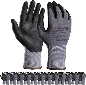 LOCCEF MicroFoam Nitrile Coated Safety Work Gloves - 12 Pairs