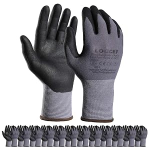 LOCCEF Safety Work Gloves MicroFoam Nitrile Coated-12 Pairs Seamless Knit Nylon Gloves Home Improvement Micro-Foam Gloves