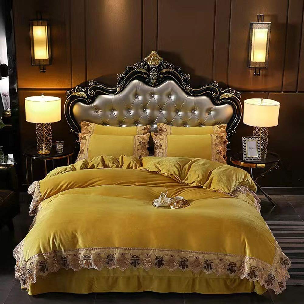 Parure de couette velours épais anti-froid avec drap et taies brodées