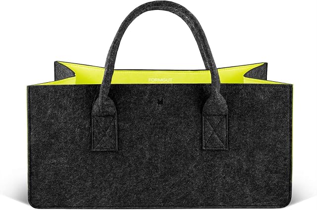 FORMGUT® Torba na zakupy z filcu, torba filcowa, torba na drewno kominkowe, torba plażowa, torba filcowa, kosz na zakupy, torba na drewno opałowe, stojak na gazety, kolor ciemnoszary, neon