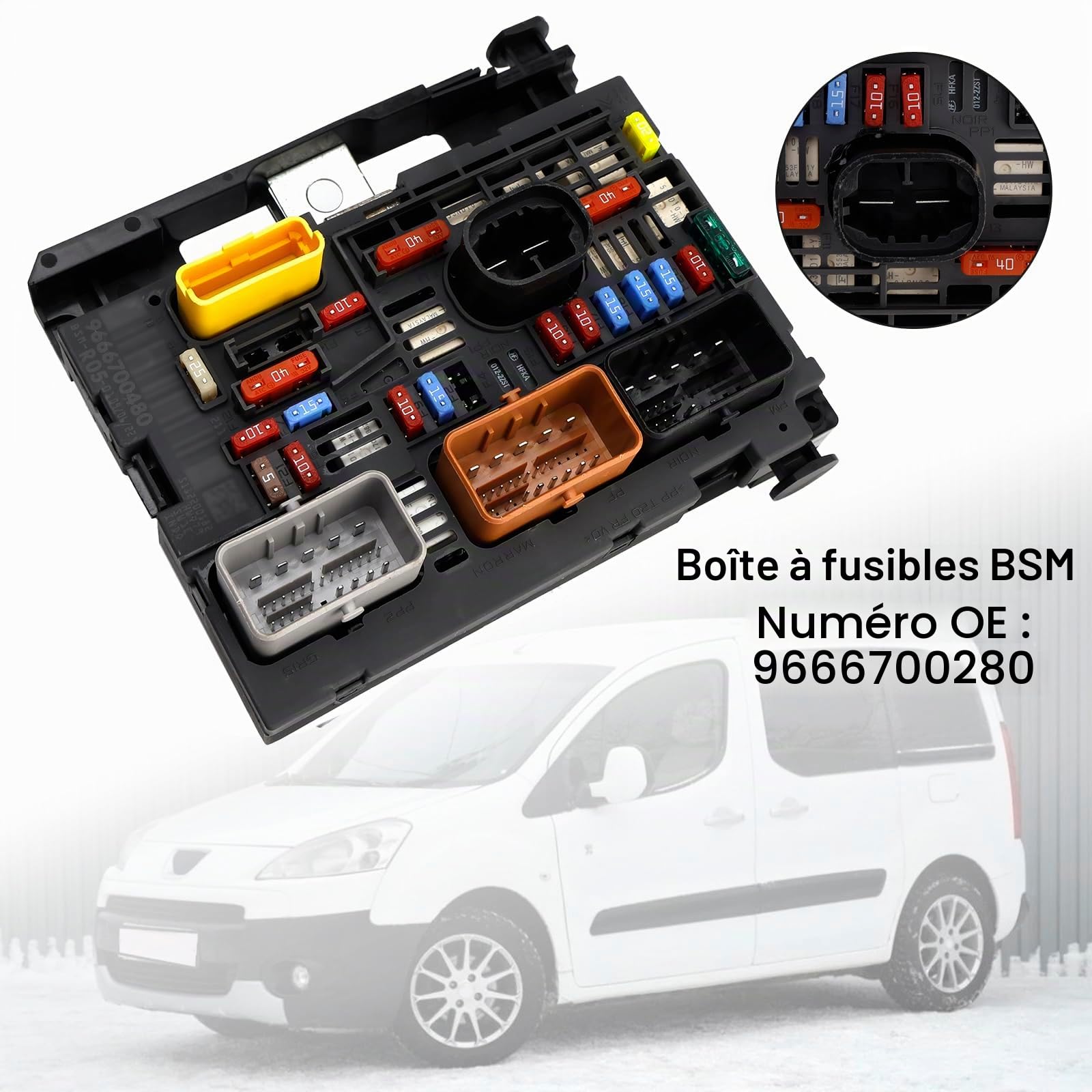 Boîte à fusibles de voiture Module de boîte à fusibles BSM 9666700280 Convient pour Citroën Berlingo C4 C8 Convient pour Peugeot Partner 307 2007-