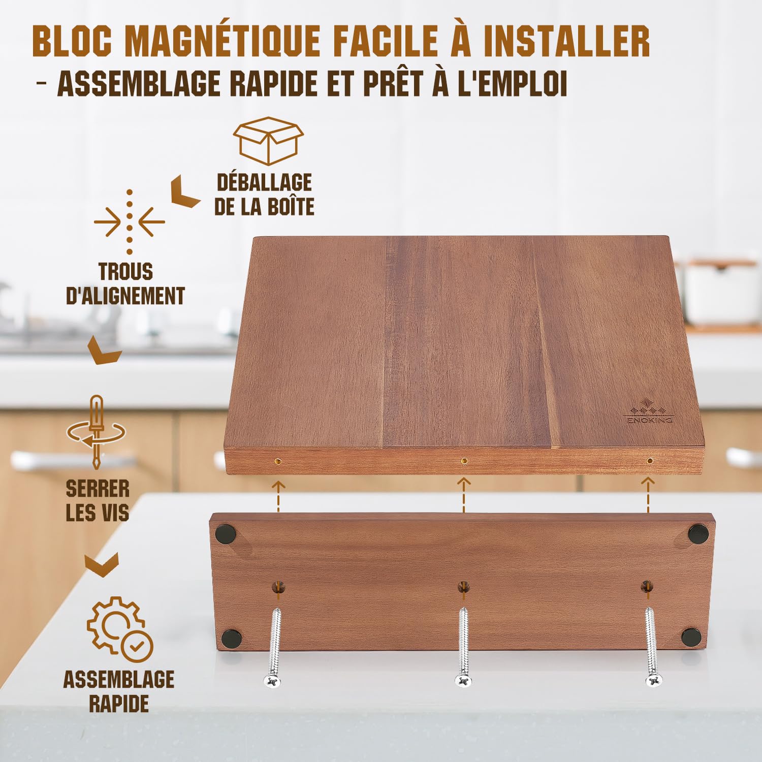 ENOKING Grand Bloc à Couteaux Magnétique 38,6 x 23 cm, Double Face Porte Couteaux Aimanté, Bloc Couteaux Cuisine en Bois d'Acacia, Range Couteau de Cuisine avec Aimant Puissant