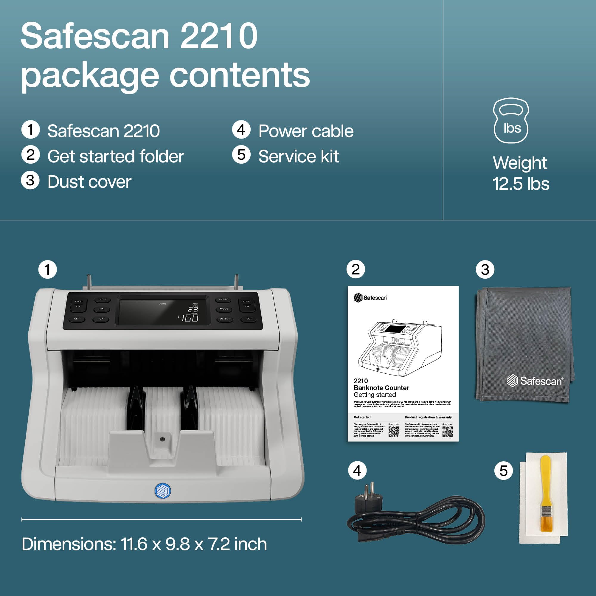 Safescan 2210 Macchina contatore di denaro con rilevamento di contraffazioni, multi-valute, modalità aggiunta/batch, display LCD, conteggi e ordini ad alta velocità 1.000 banconote al minuto