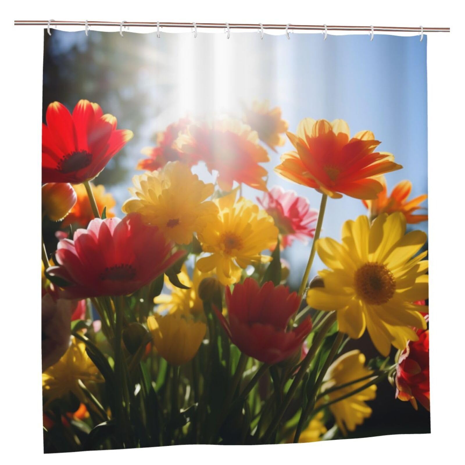 BWWHCCTI Flowers in Sunshine Printed Shower Curtain With 12 Plastic Hooks Opaque Quick Drying Waterproof Shower Curtains Sets For Bathroom 183x183 CM