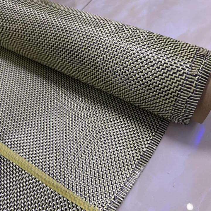 Premium 1100D/3K 200gsm Yellow Kevlar Carbon Fiber Mixed Fabric, W-Pattern Jacquard Weave, 100cm×100cm Roll (Yellow, 100cm x 150cm)