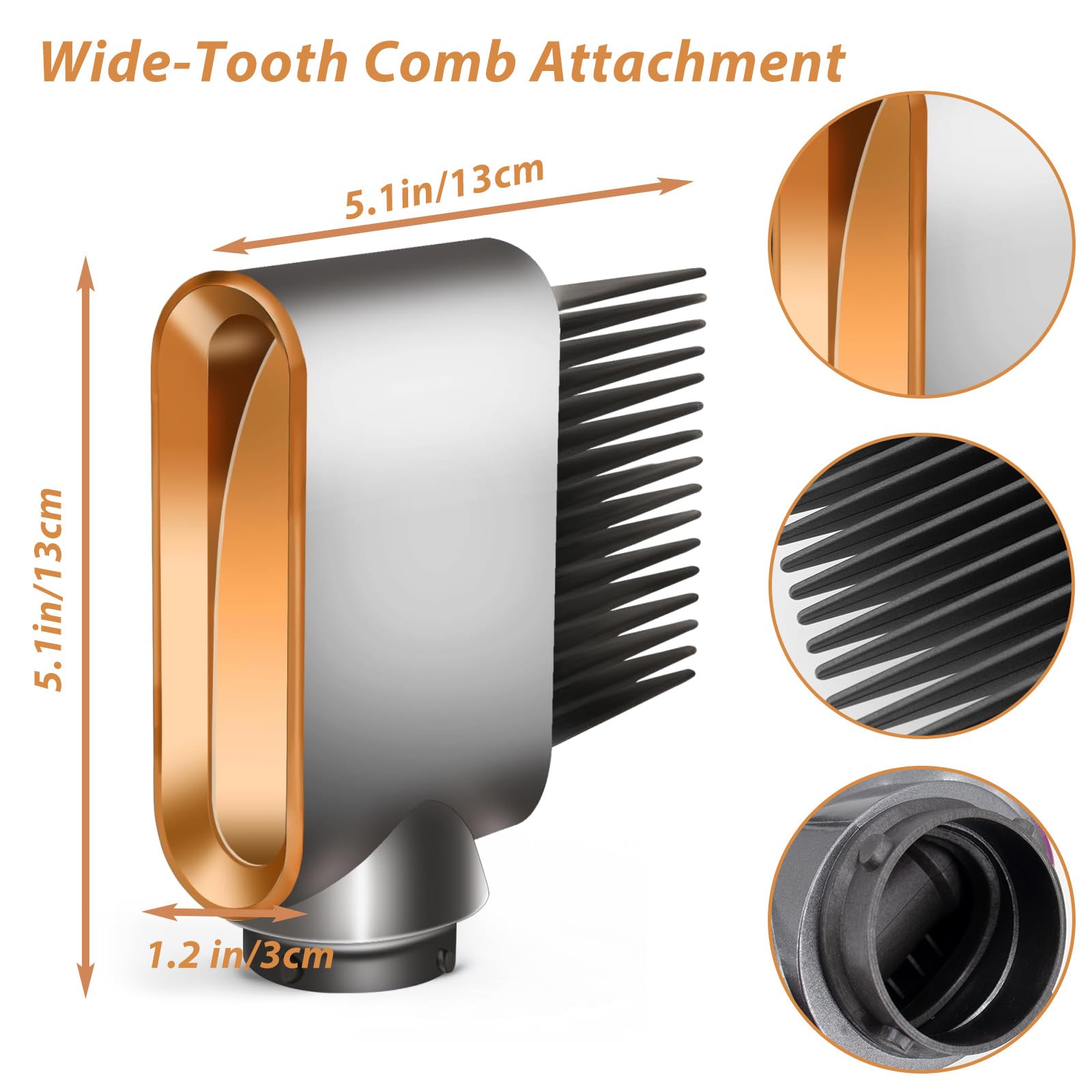 Boquilla de fijación de peine de dientes anchos para Dyson Airwrap Styler HS01 HS05, cepillo secador de prepeinado para cabello rizado y rizado, accesorios para peinar el cabello, dorado