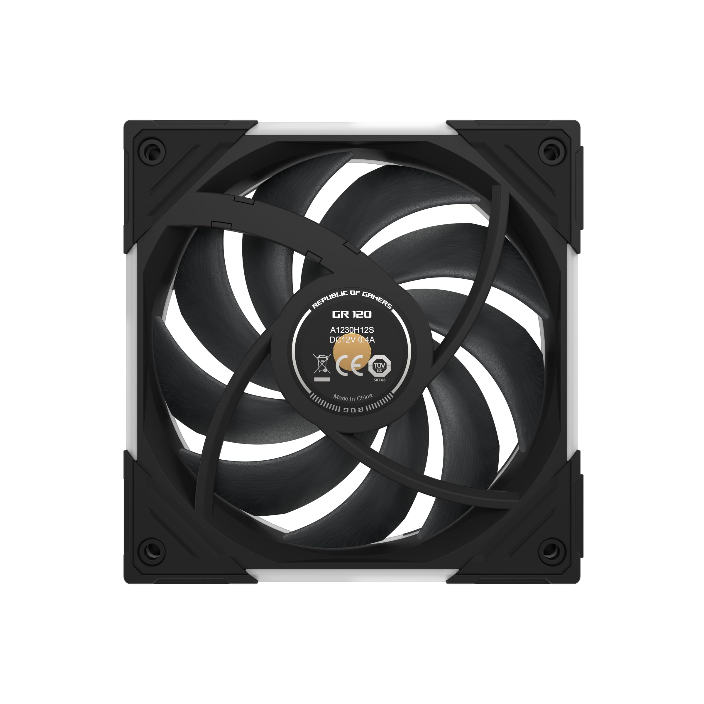 ASUS ROG Eurux GR120 ARGB Reverse PWM Lot de 3 ventilateurs PWM 120 mm PWM, 2200 tr/min, chaîne en marguerite brevetée, éclairage personnalisé, moyeu de ventilateur
