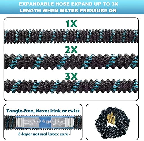 Miniatura 2 de Manguera de jardín expandible de 75 pies, manguera de agua flexible sin torceduras de 75 pies con boquilla rociadora de 10 patrones, conectores de