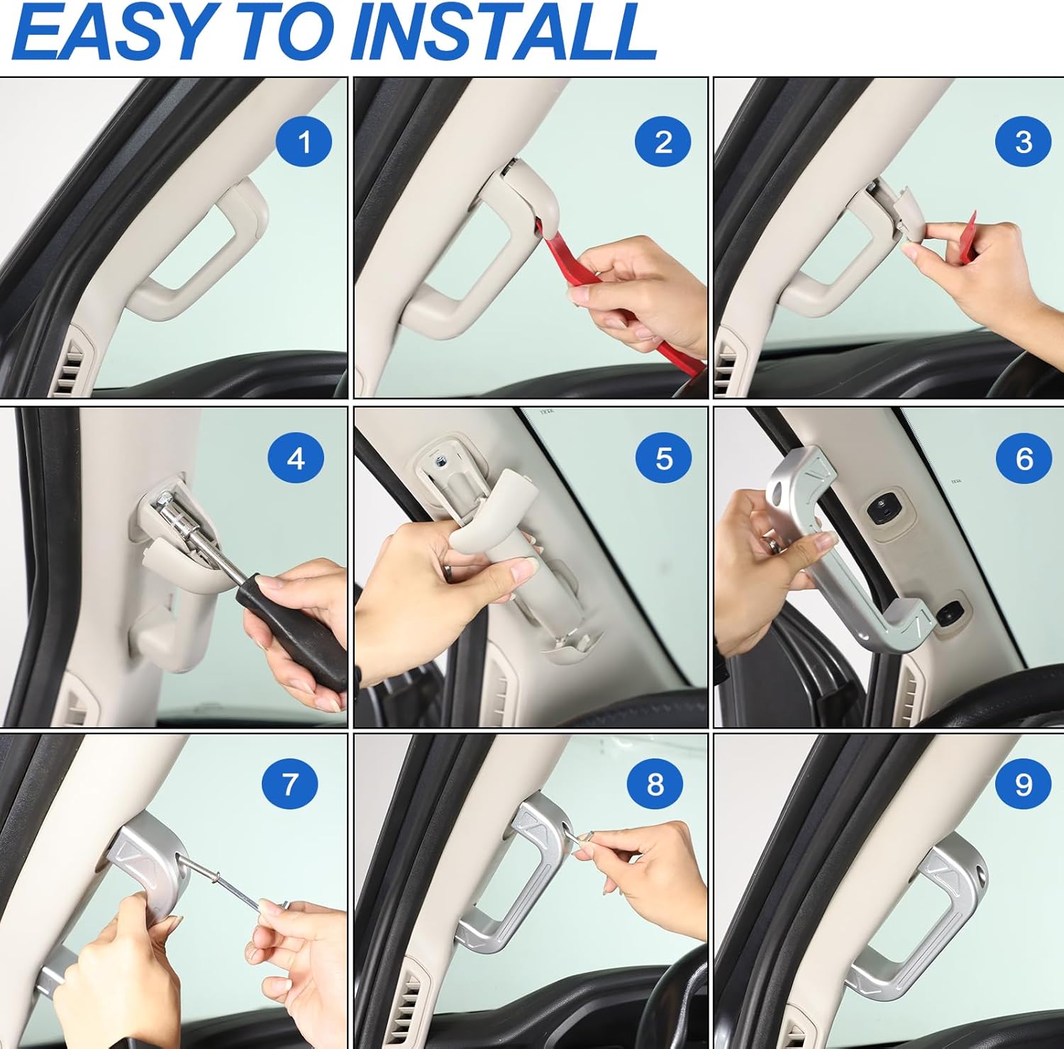 Car A-Pillar Grab Handle Replacement Compatible with Nissan Titan 2016-2023, Aluminum Interior A-Pillar Grab Handle Replacement Kit, 2PCS (Silver)