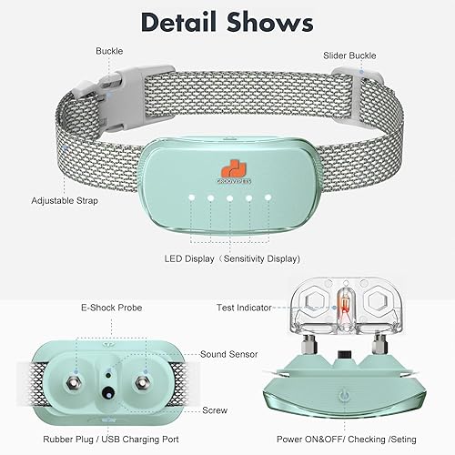 Miniatura 2 de Collar de perro antiladridos automático inteligente inteligente impermeable recargable Terminador de ladridos (collar de corteza verde)