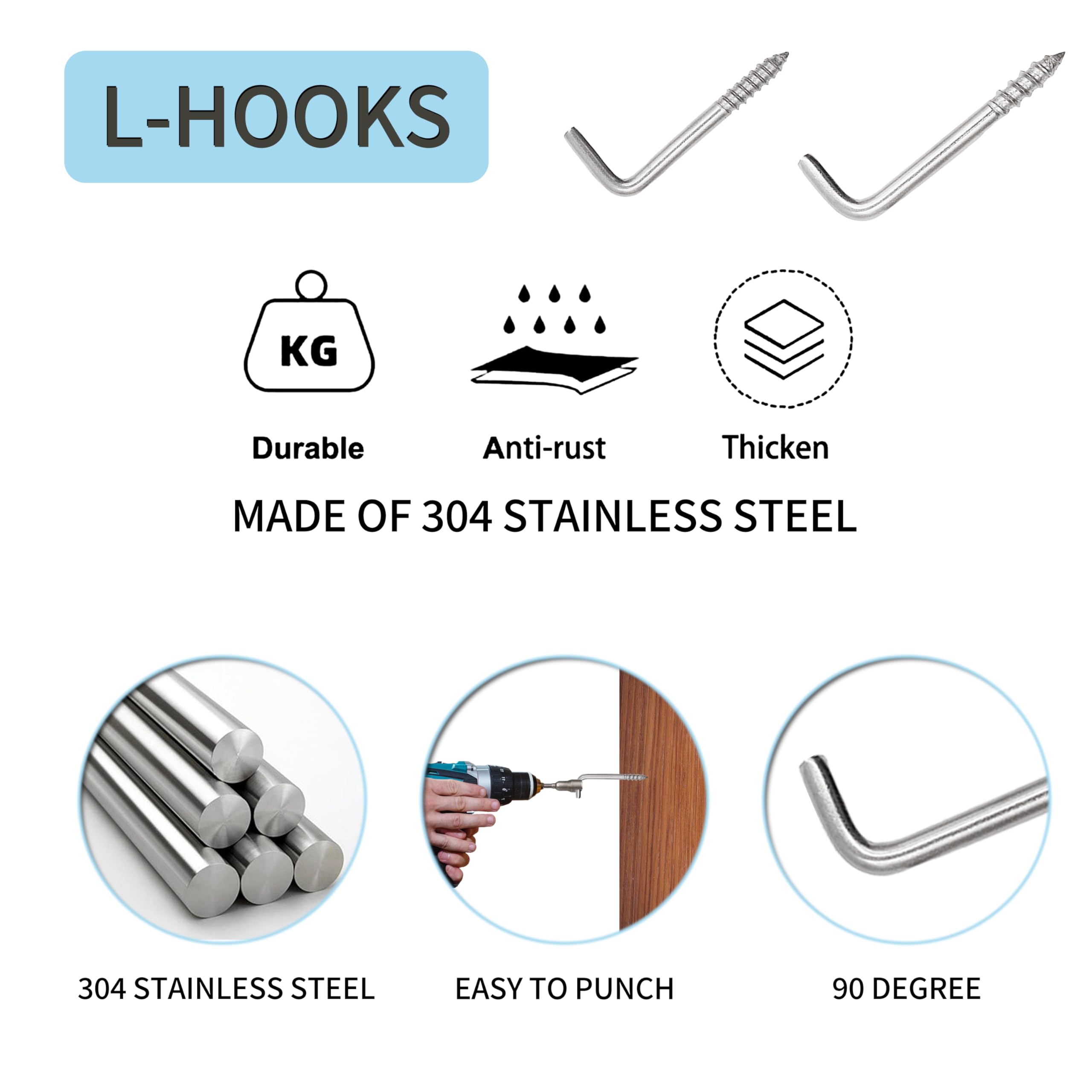 304 Stainless Steel Screw-In Hooks - 20 Pack -4 304 Stainless Steel Screw-In Hooks - 20 Pack -4