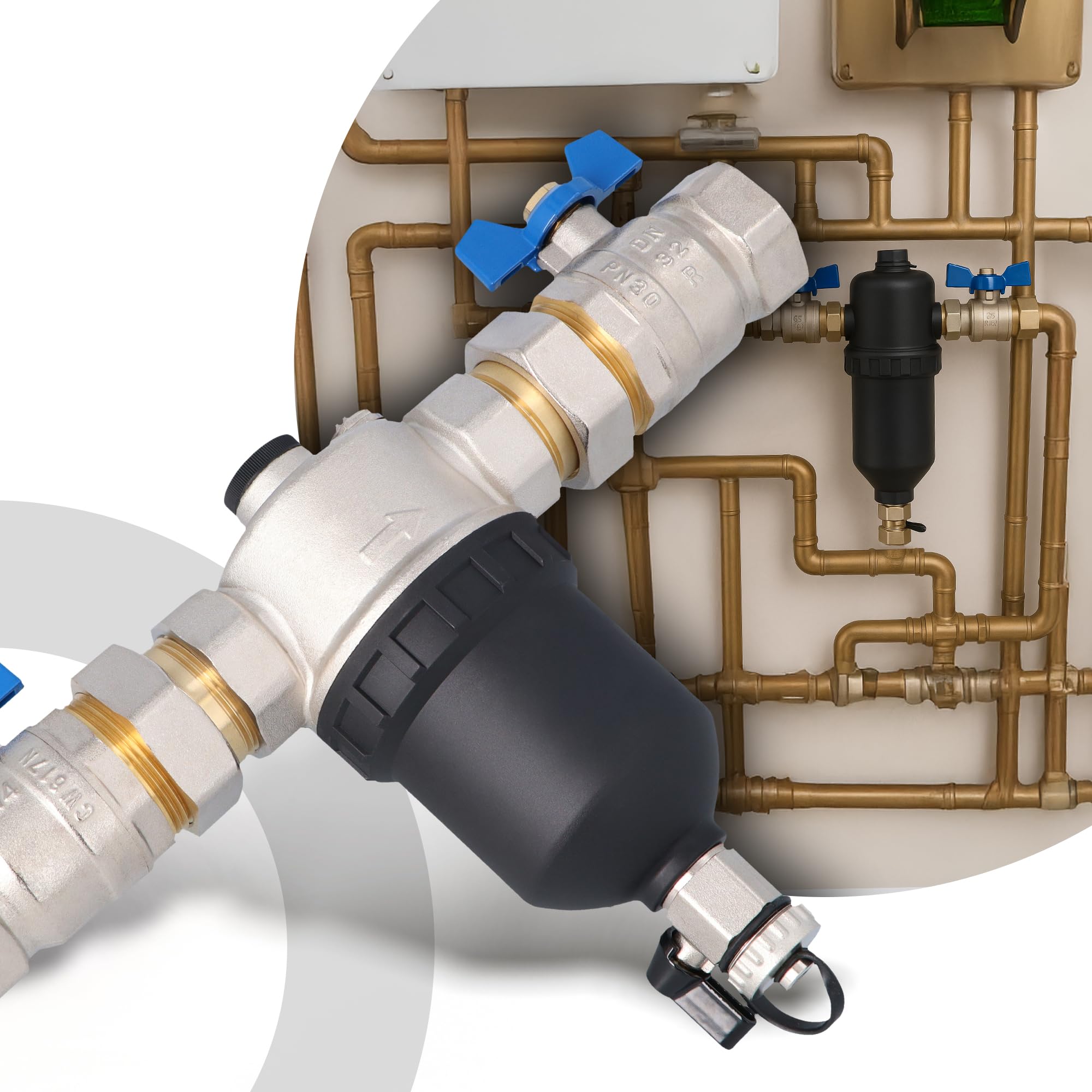 Instalguru Séparateur Boues Magnétique 1 1/4 Pouce DN32 Filtre Chauffage Purificateur Eau Chaude Installation Thermique Aimant Neodyme Filtre Filet Inoxydable