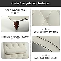 Vista 5 de Tumbona con botones para interiores, tumbona de terciopelo con patas y almohada, respaldo enrollado sin brazos, sofá reclinable para sala de estar