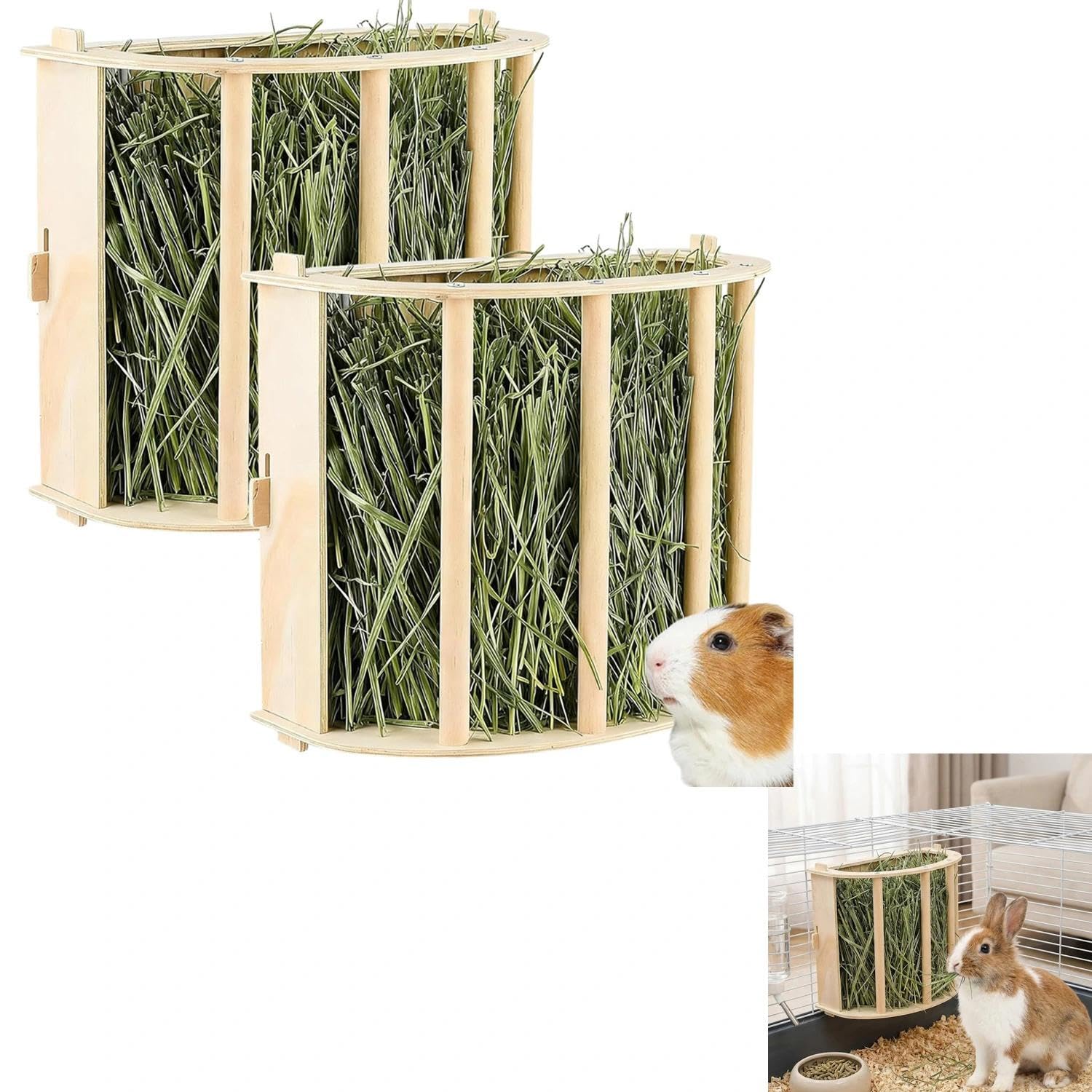 Multifunktionaler Holz Heuspender für Kleintiere, für Kaninchen, Meerschweinchen & Chinchilla Einfach Montierbar & Reinigbar Stabil & Langlebig Käfig Zubehör